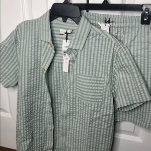 Sage & Grey Striped Short Set, big boys size 18/20(shirt) and 14/16(shorts)